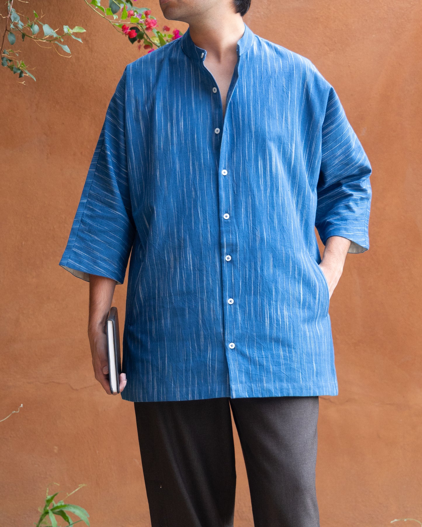Indigo Lost Stripes Kimono Shirt
