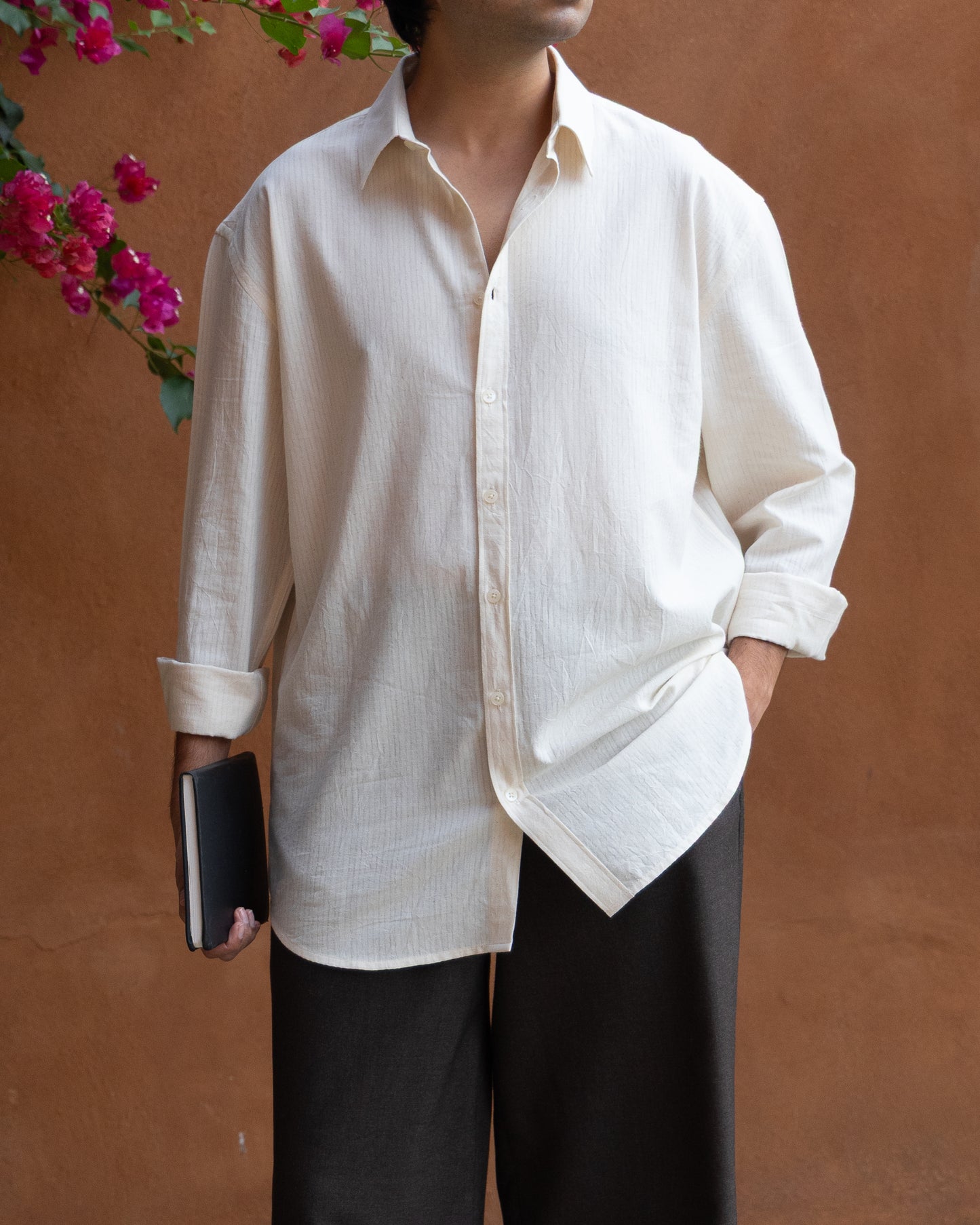 Ecru Self Relaxed Fit Shirt
