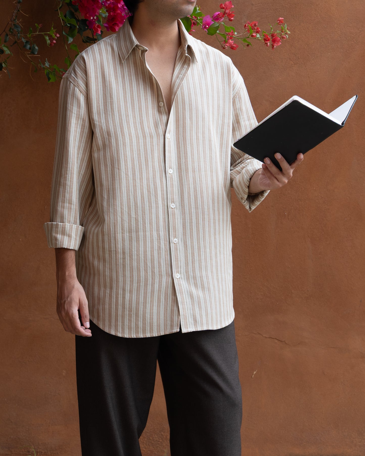 Sun Dried Olive Stripes Relaxed Fit Shirt