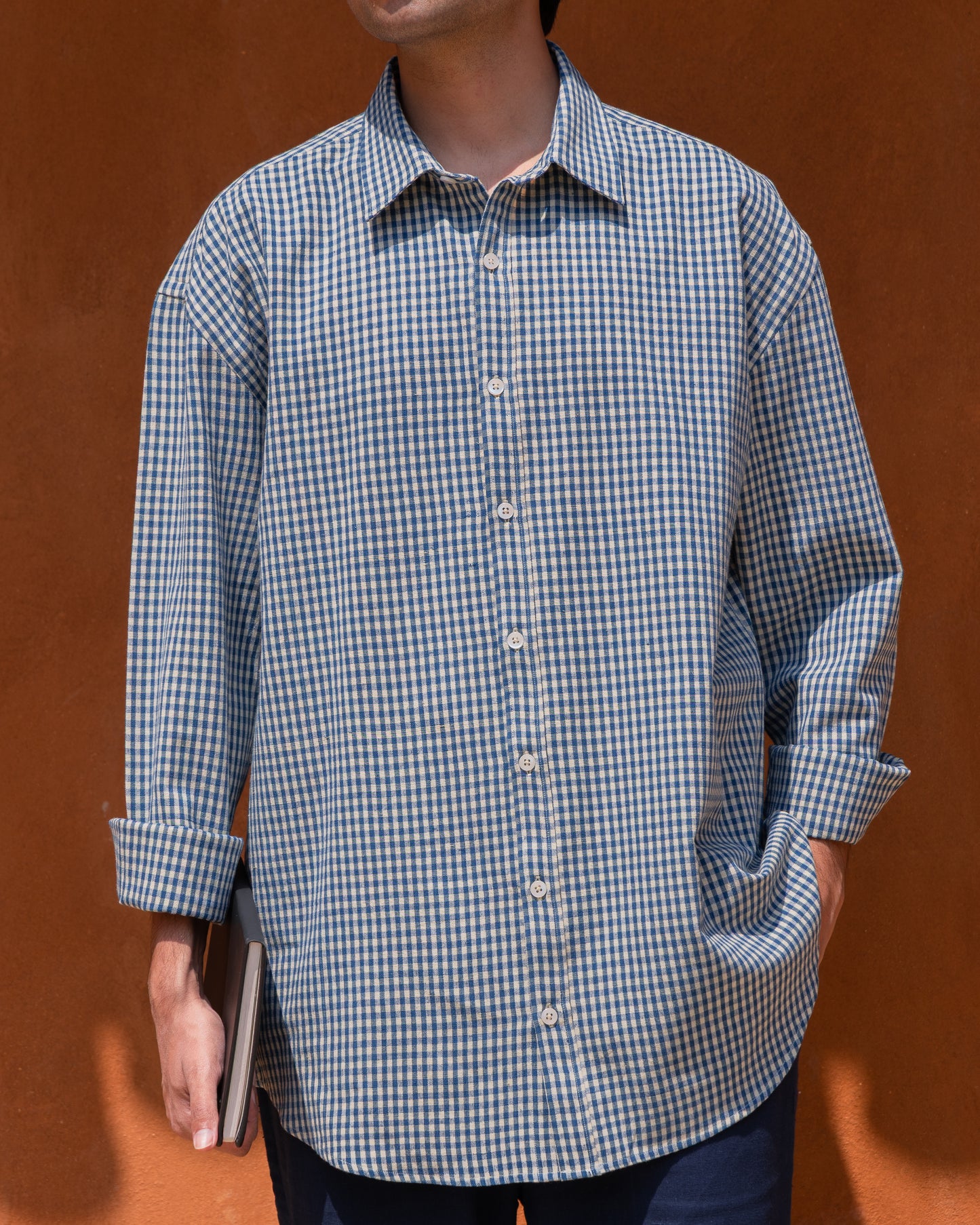 Blue & Cream Checked Relaxed Fit Shirt