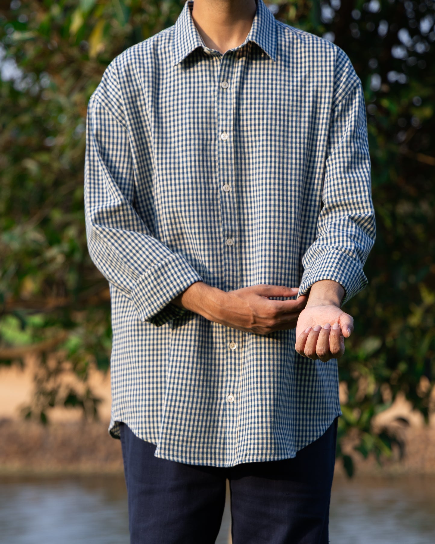 Blue & Cream Checked Relaxed Fit Shirt