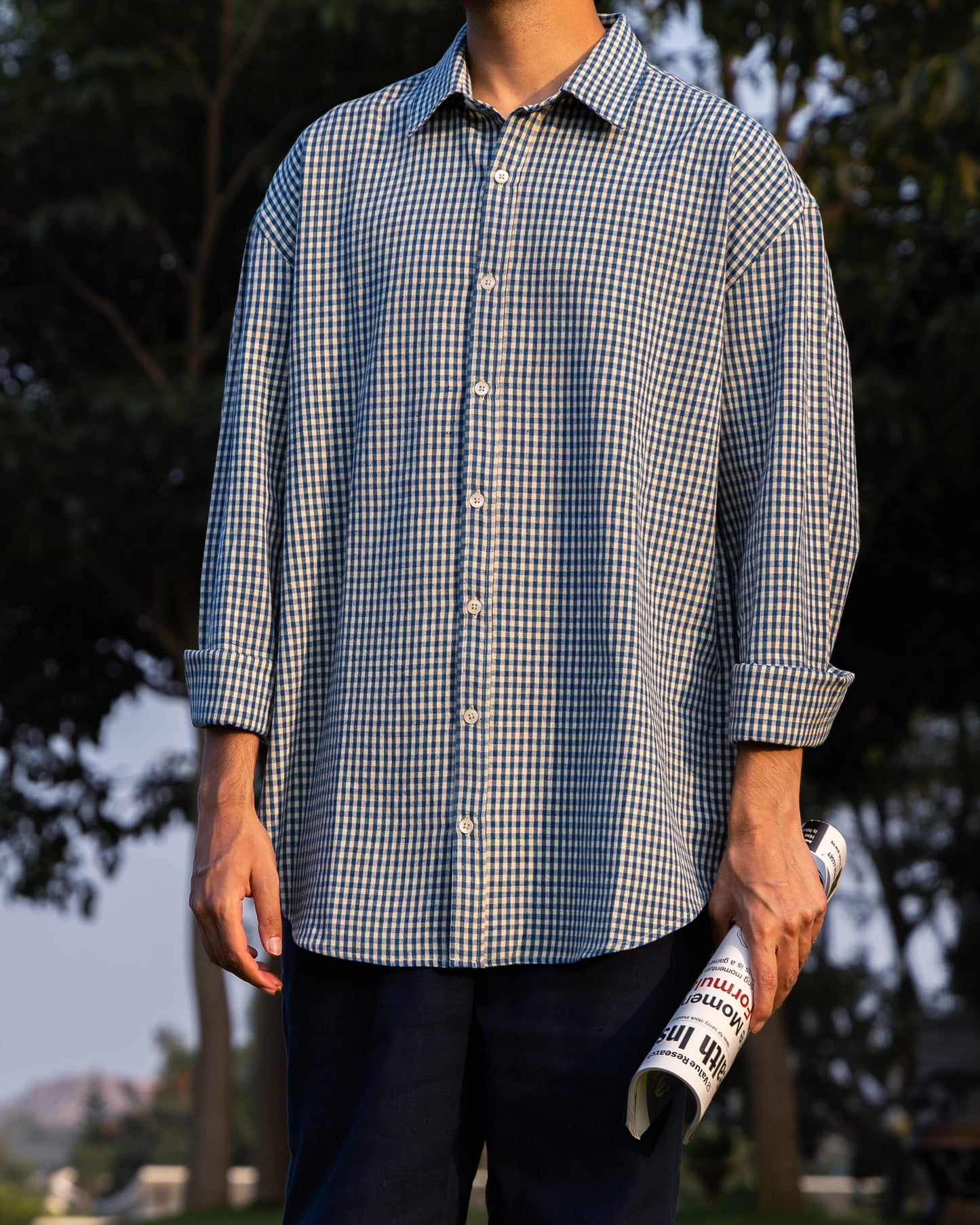 Blue & Cream Checked Relaxed Fit Shirt