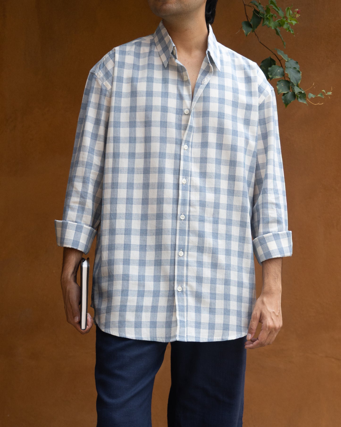 Blue Striped Check Relaxed Fit Shirt
