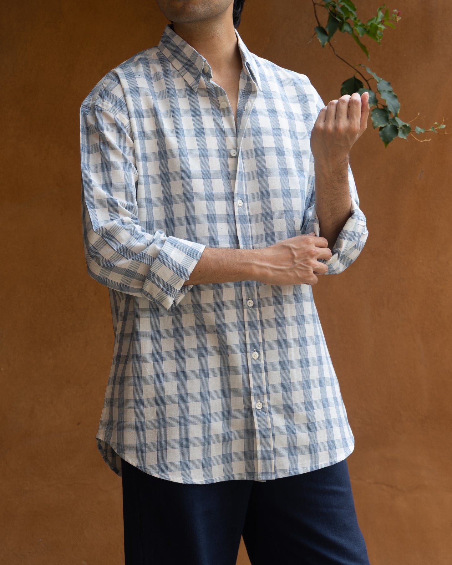 Blue Striped Check Relaxed Fit Shirt