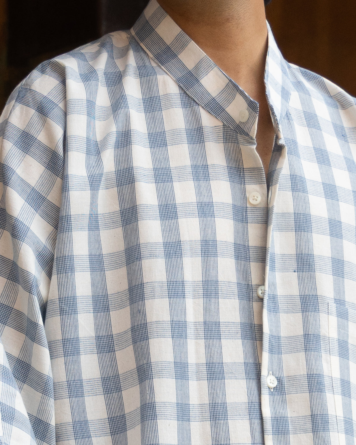 Long Kimono Shirt | Blue Striped Check