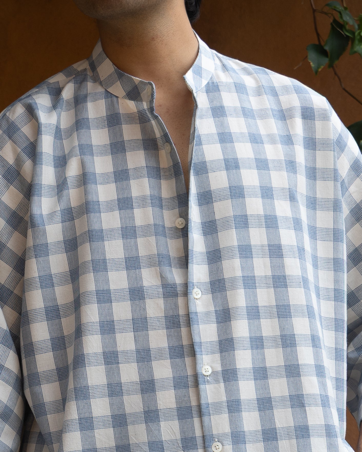Blue Striped Check Kimono Shirt