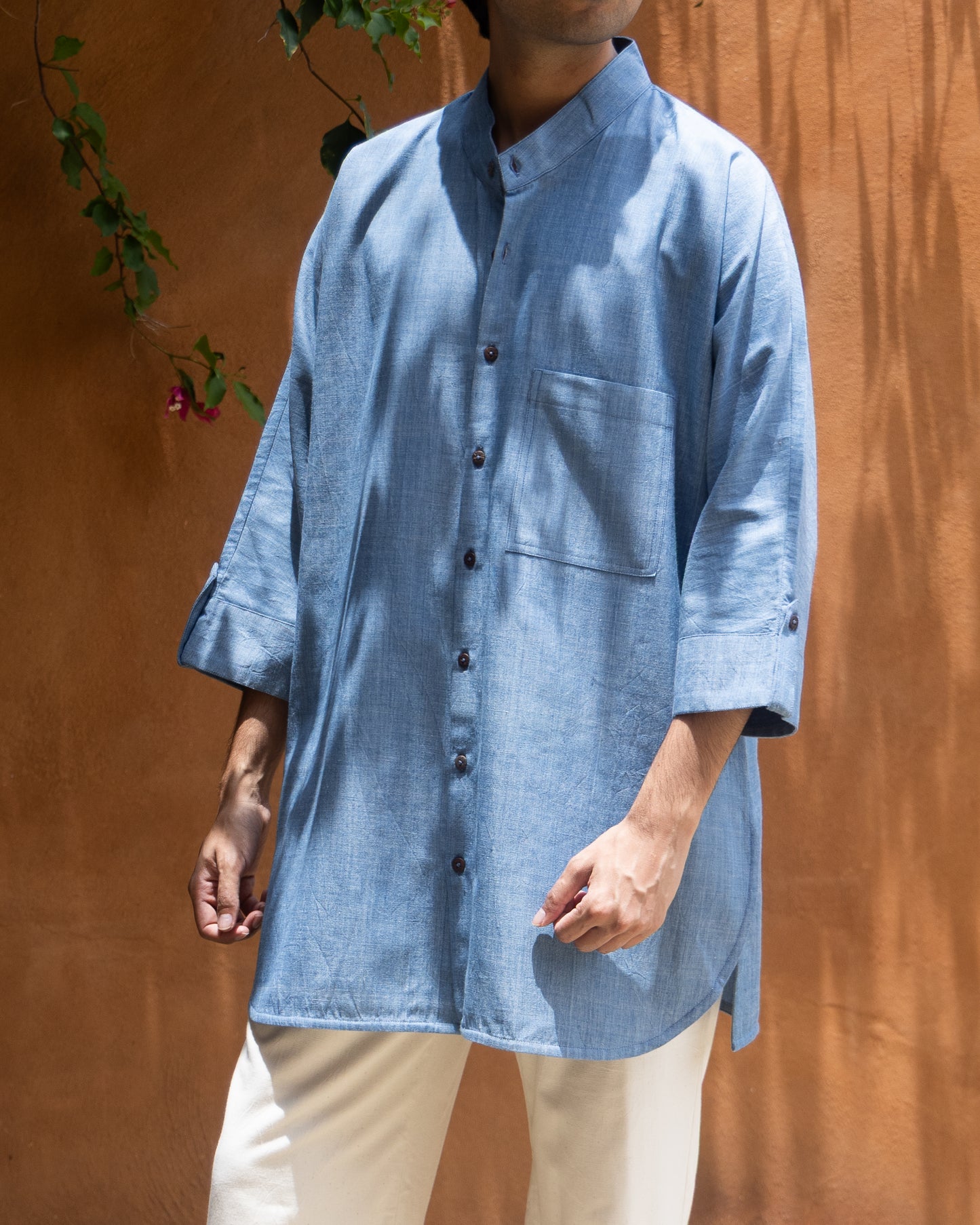 Long Kimono Shirt | Chambray Blue