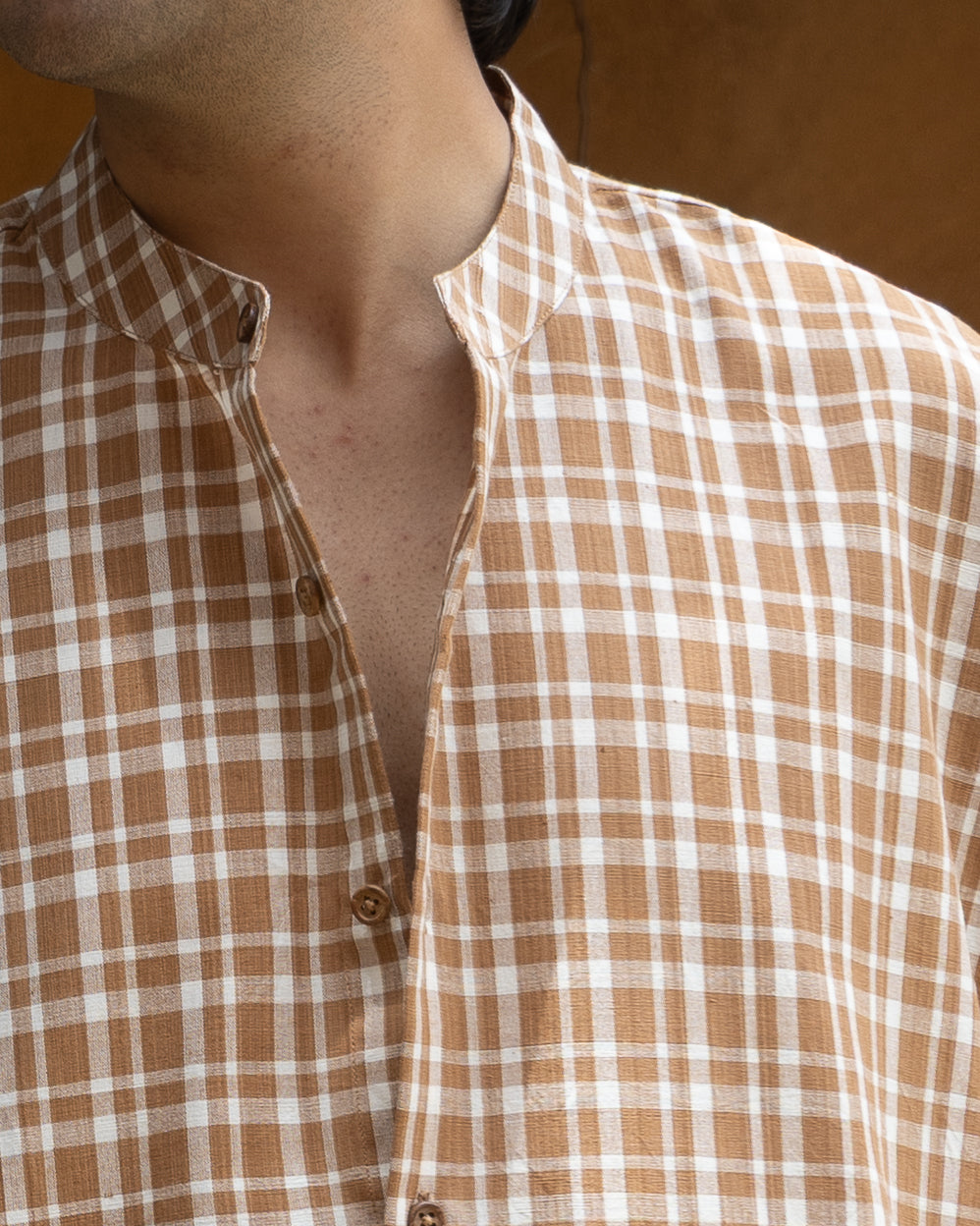 Earthy Brown Check Kimono Shirt