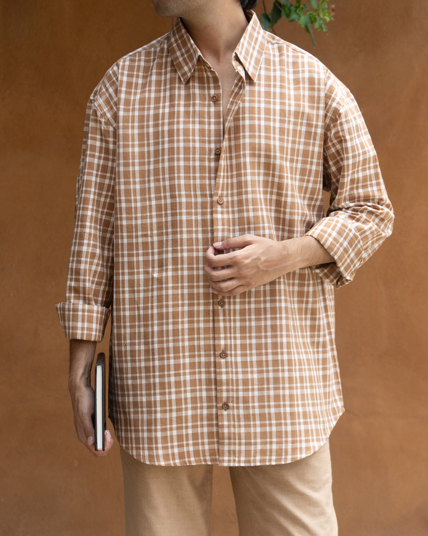 Earthy Brown Check Relaxed Fit Shirt