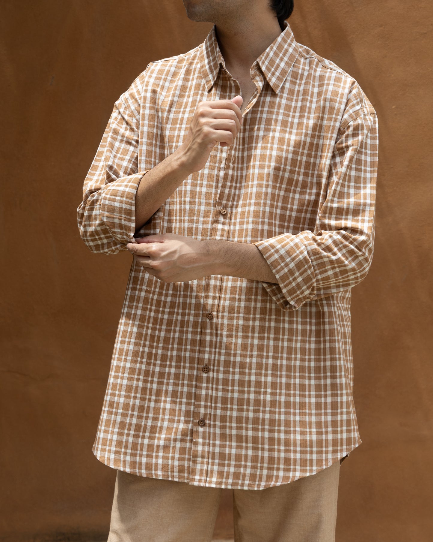 Earthy Brown Check Relaxed Fit Shirt