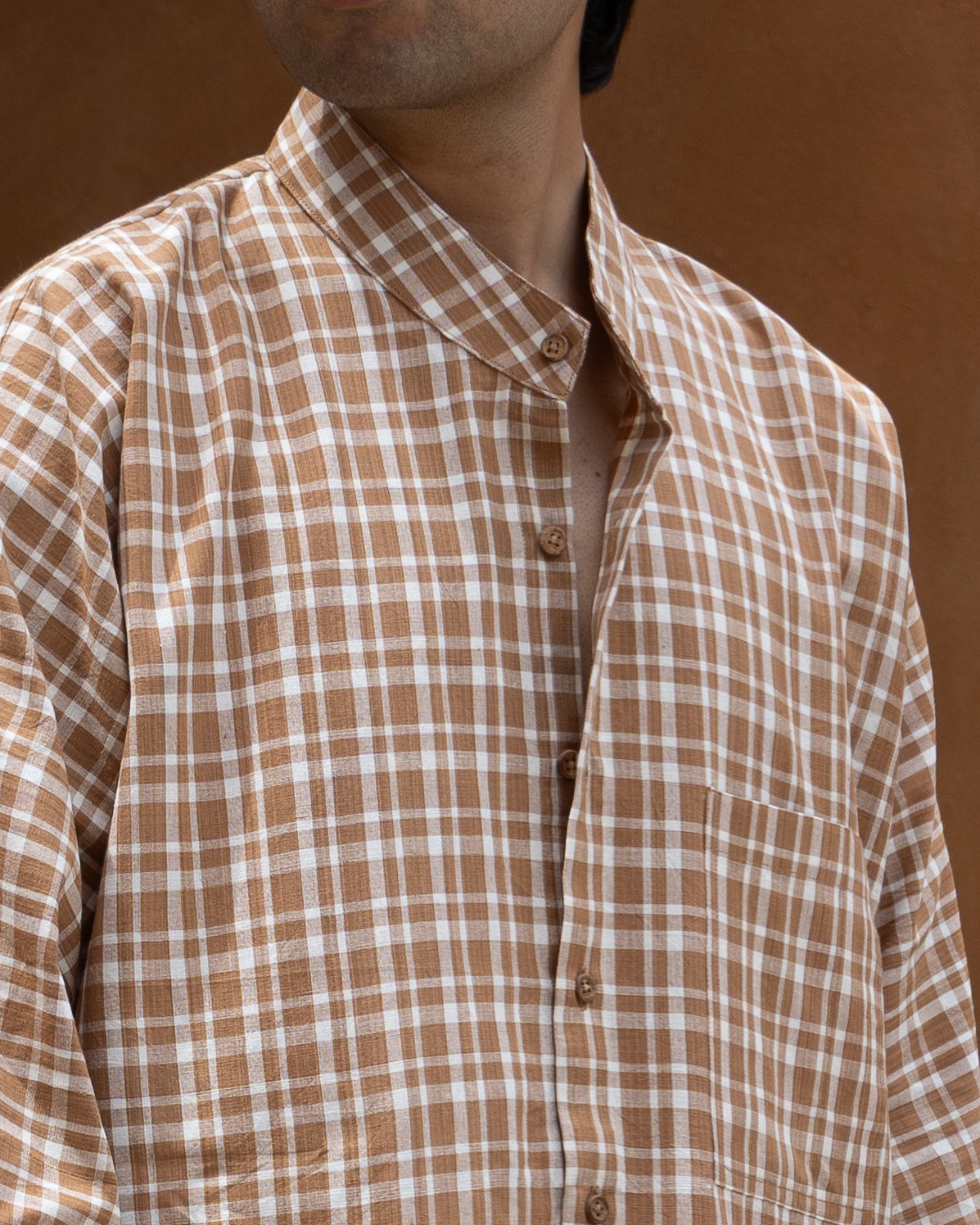 Long Kimono Shirt | Earthy Brown Check