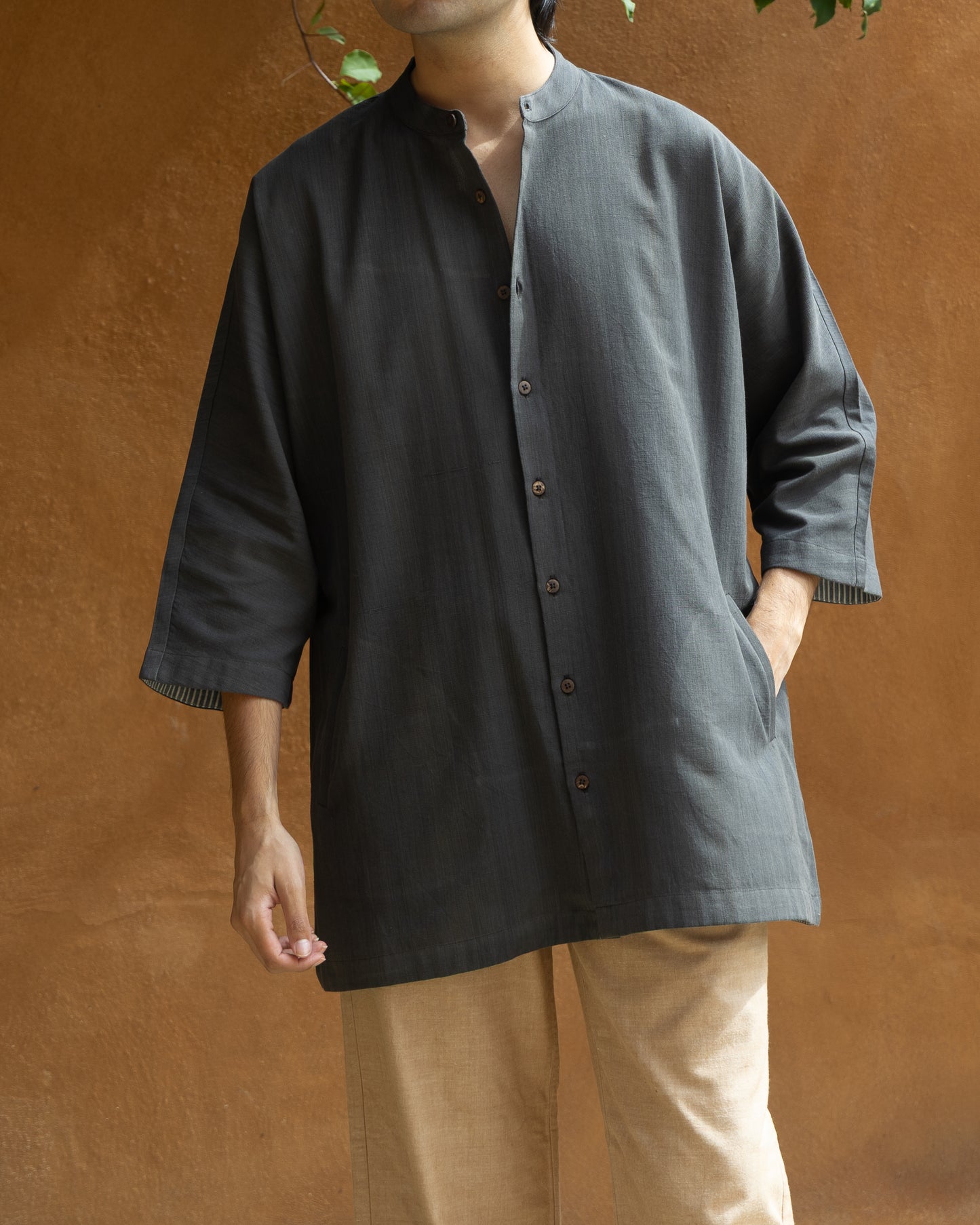 Kasim Faded Black Kimono Shirt