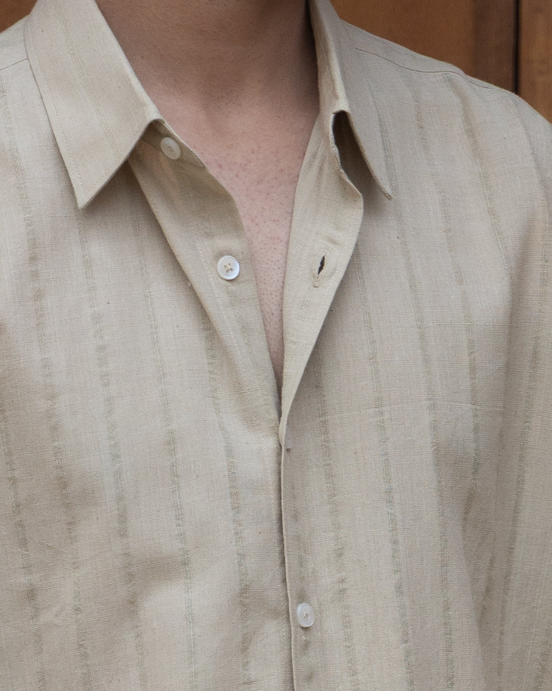 Basil green handwoven shirt for men crafted from organic cotton, offering a light, breathable feel and modern relaxed fit.