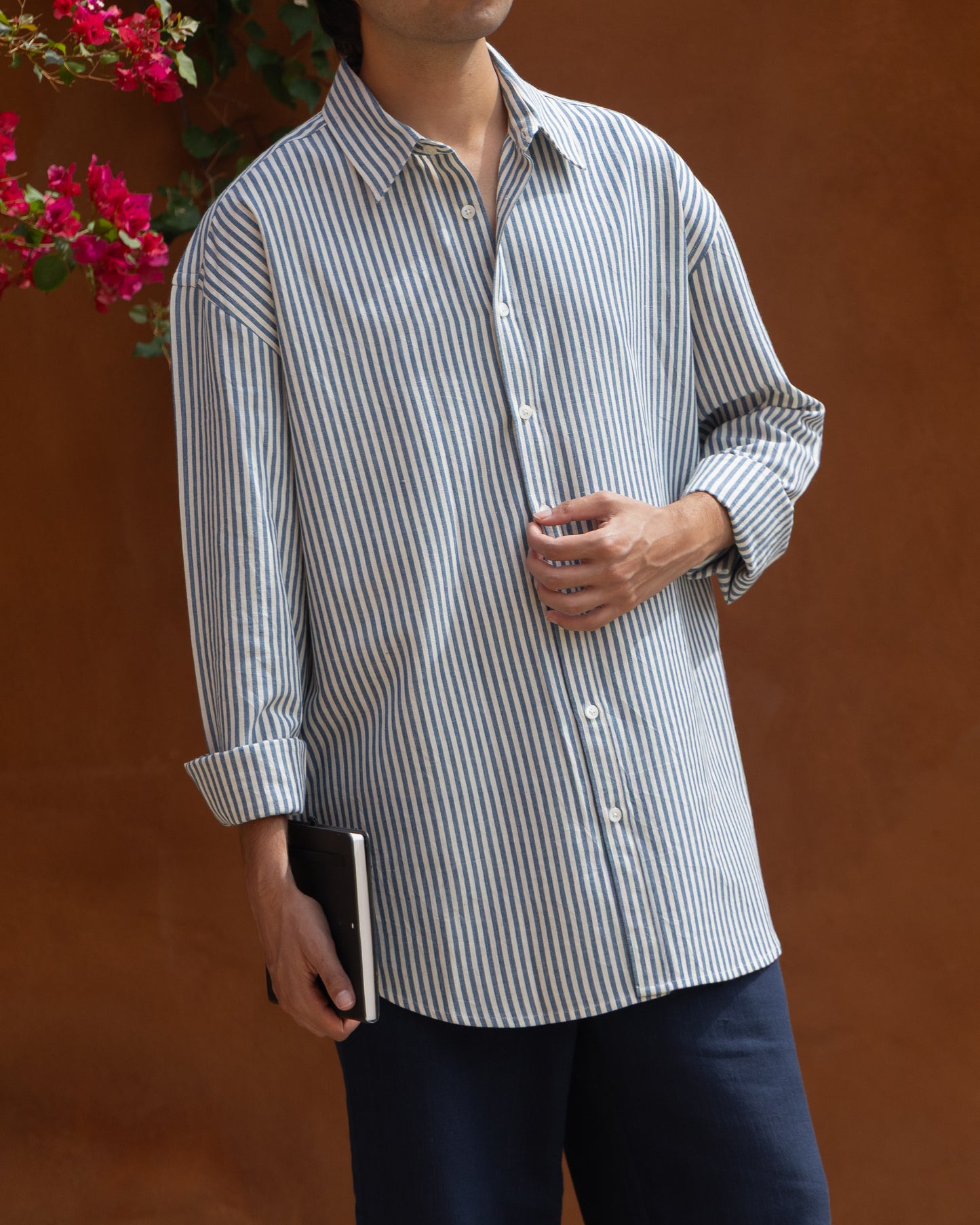 Limited edition Khadi cotton relaxed fit shirt for men, showcasing traditional handloom weaving and sustainable, pastel-colored design.