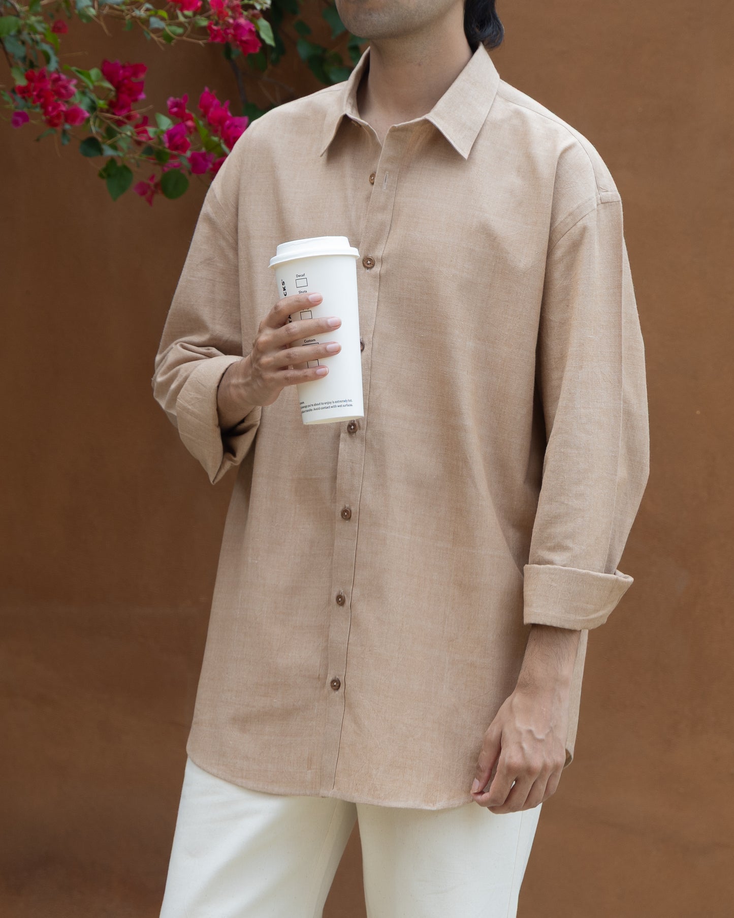 Chocolate brown Khadi shirt for men – organic cotton, handwoven fabric, relaxed fit, exclusive handloom collection.