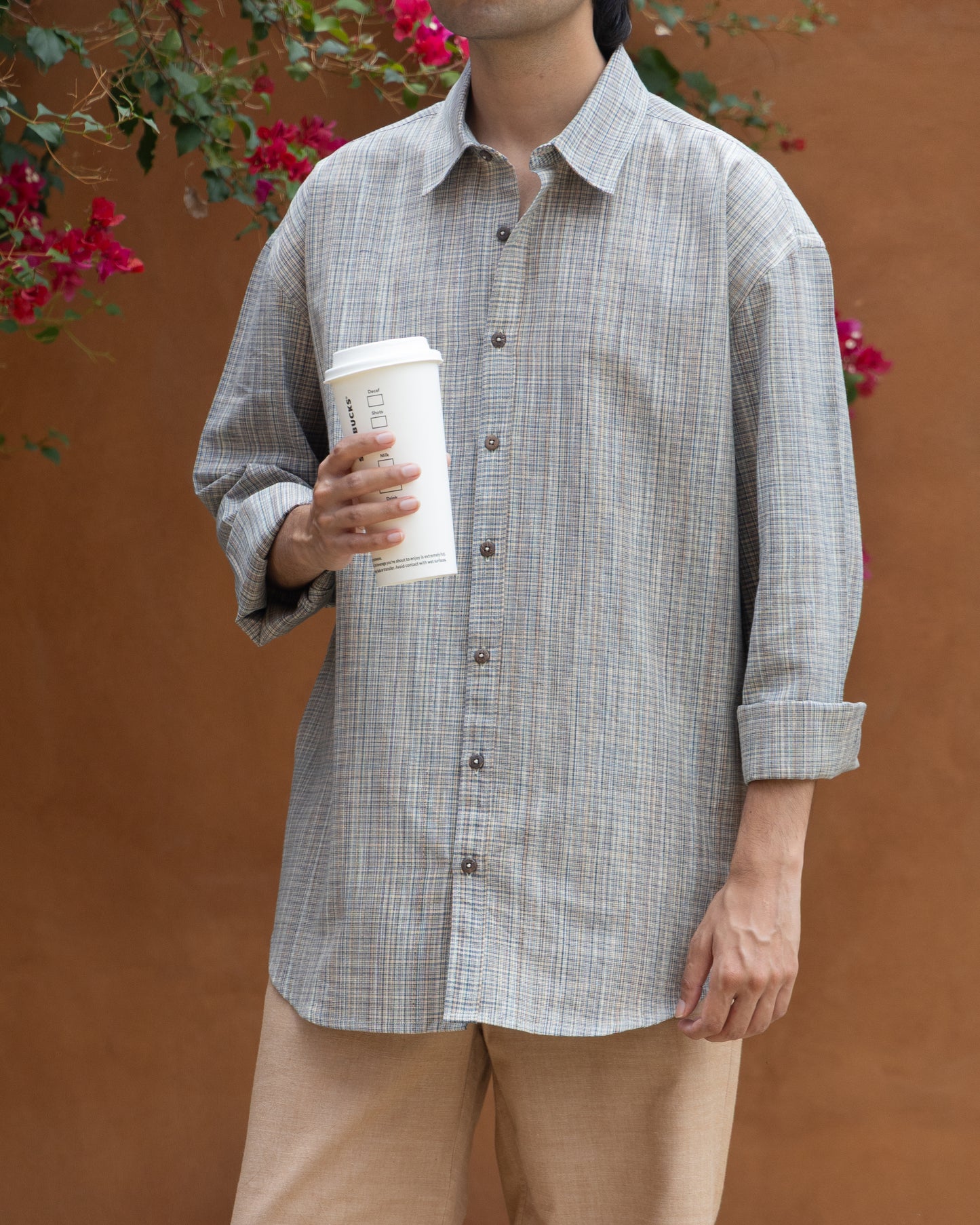 Men’s Khadi handloom shirt in soft earth tone with relaxed fit and organic cotton fabric