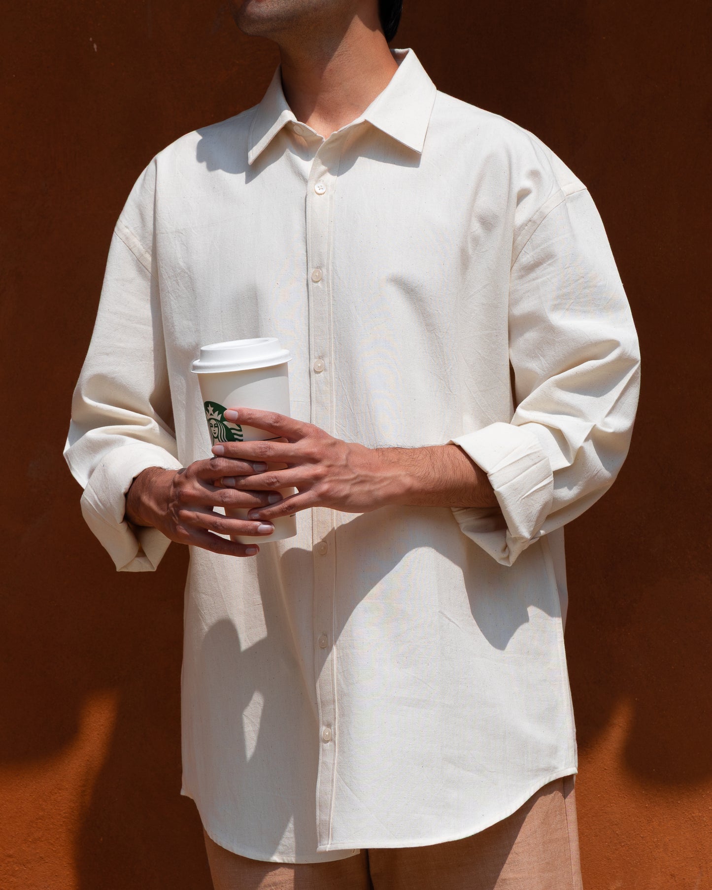 Ecru Khadi shirt for men – soft cream relaxed fit, handwoven in organic cotton, luxury limited edition handloom wear.