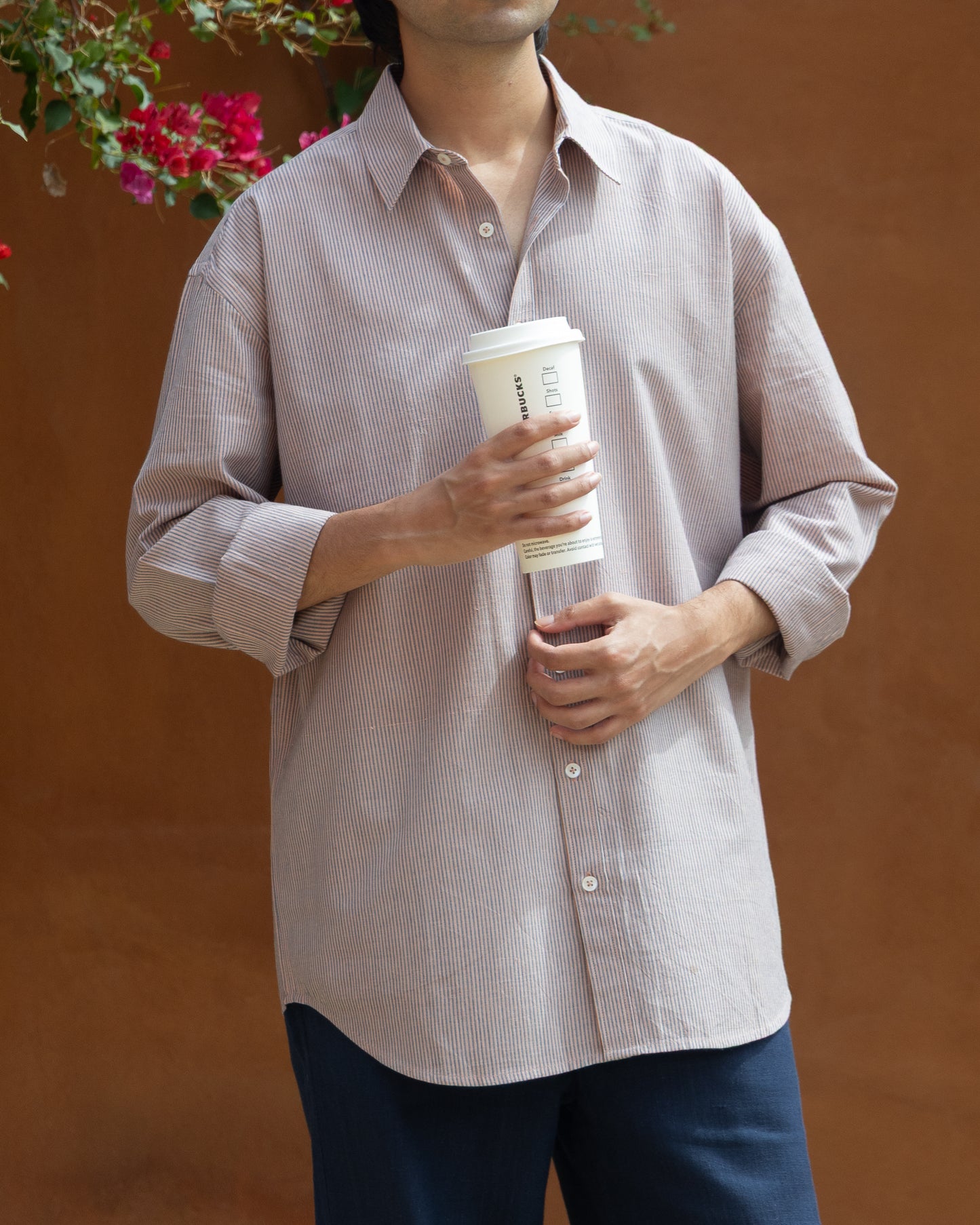 Men's khadi cotton handloom shirt featuring pastel quiet violet stripes with a relaxed fit, ideal for sustainable and luxury casual wear.