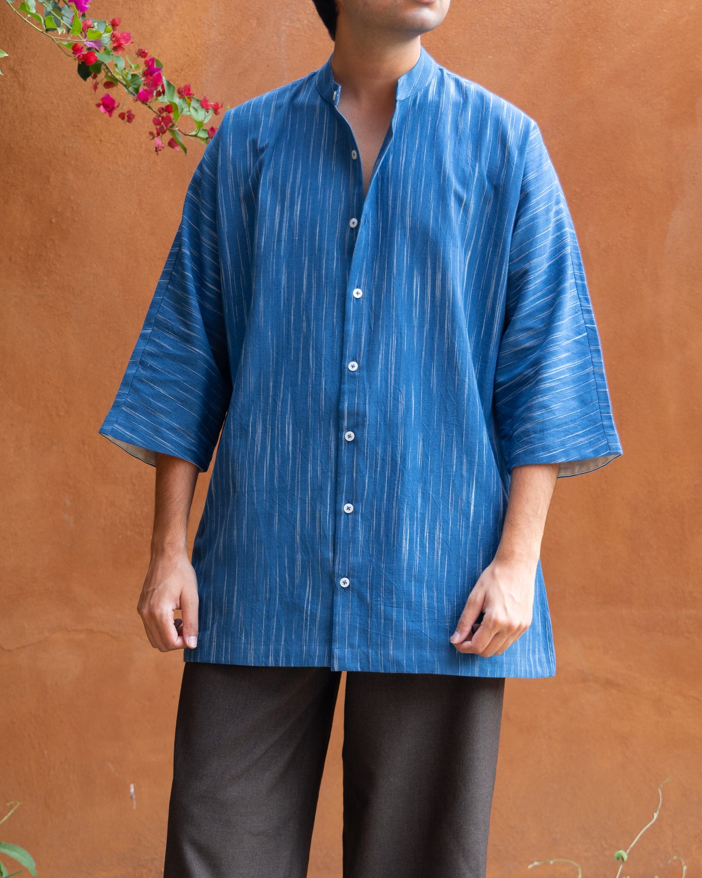Indigo Lost Stripes Kimono Shirt