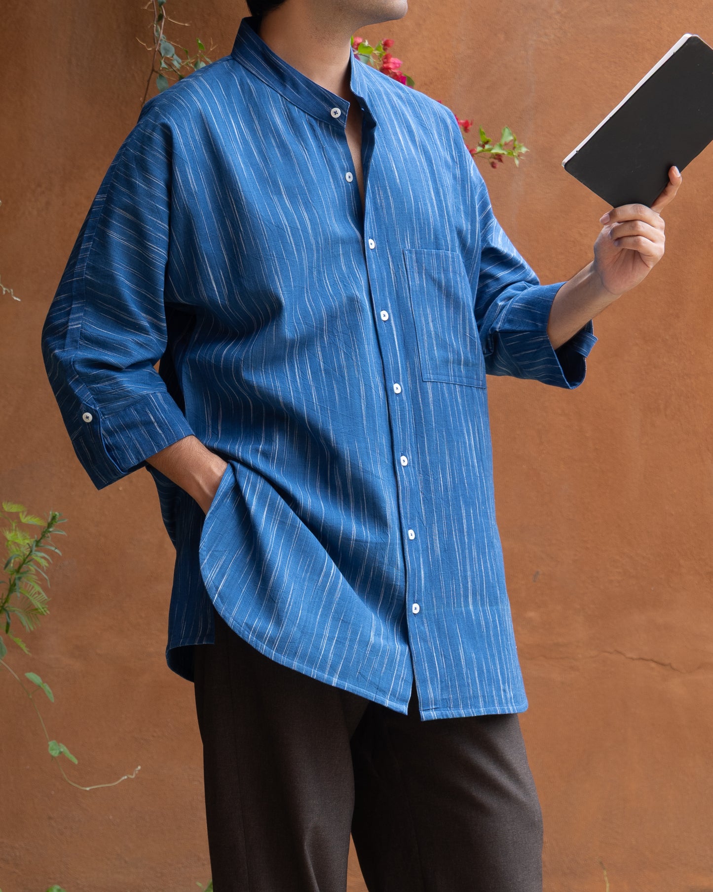 Long Kimono Shirt | Indigo Lost Stripes