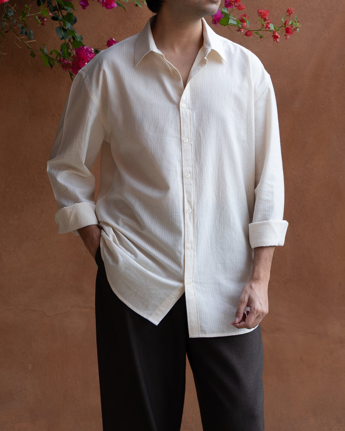 Ecru Self Relaxed Fit Shirt