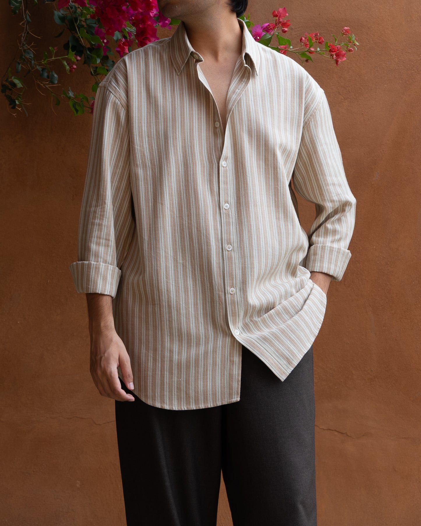 Sun Dried Olive Stripes Relaxed Fit Shirt