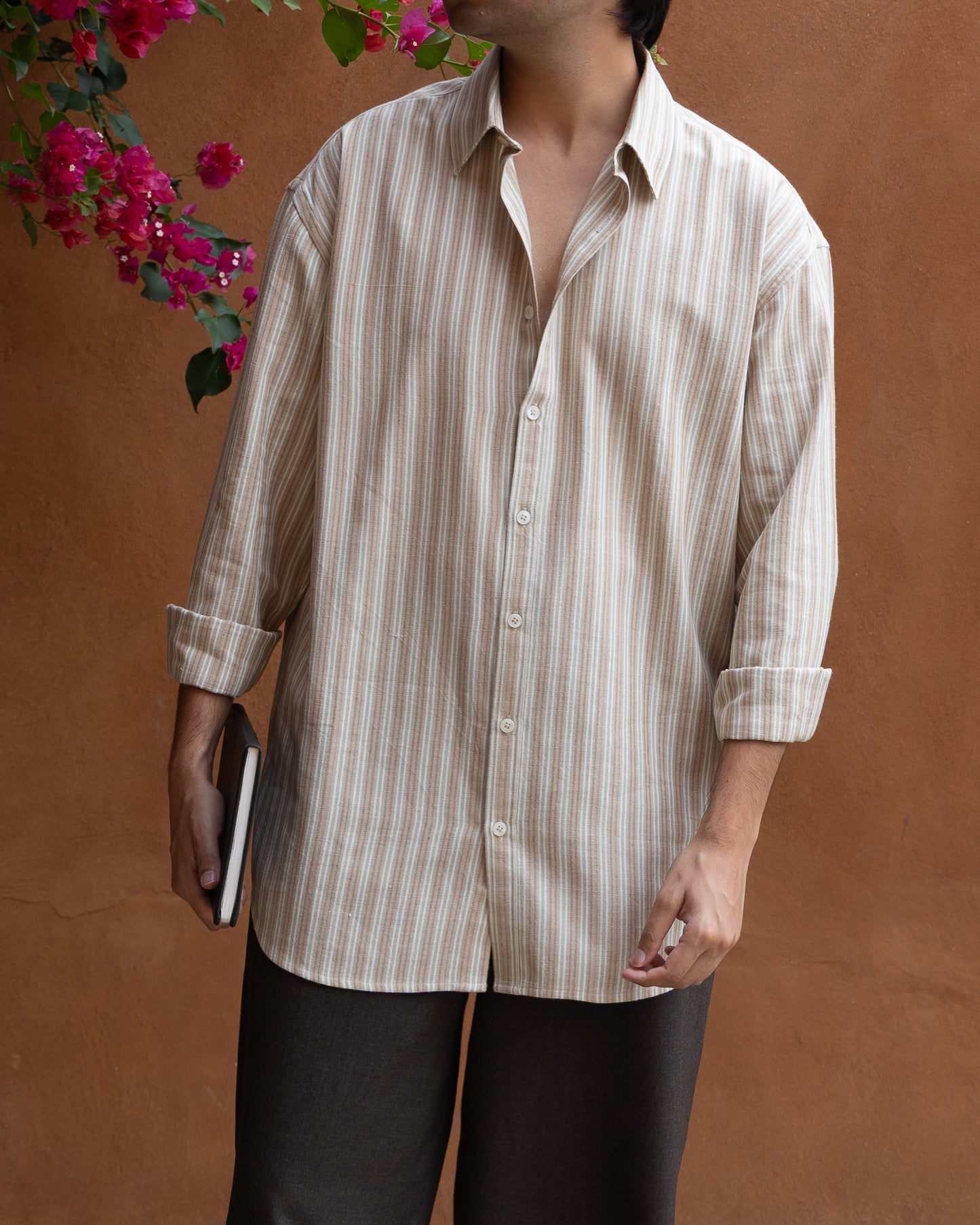 Sun Dried Olive Stripes Relaxed Fit Shirt