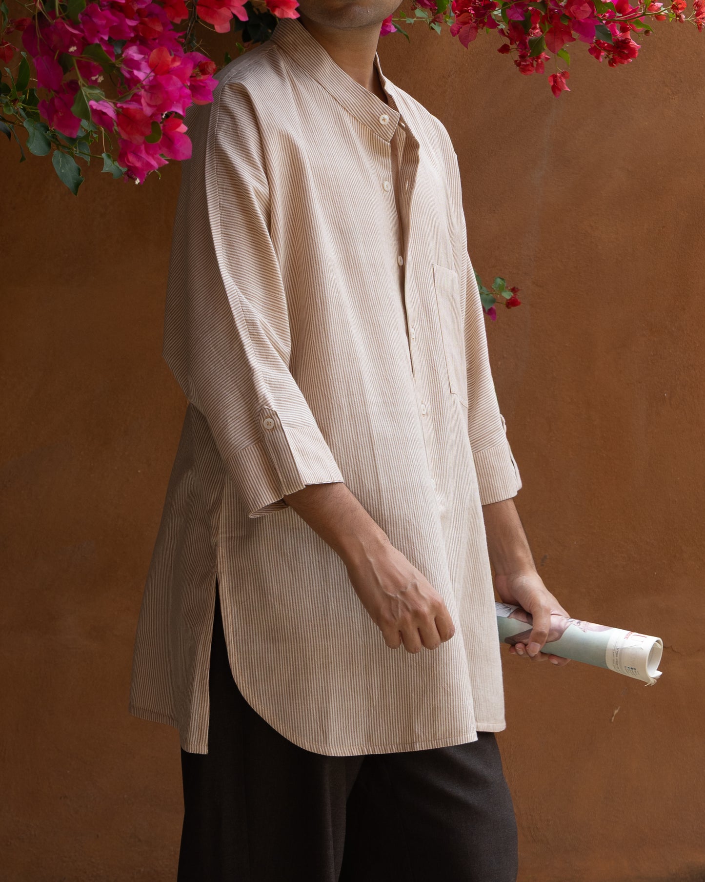 Long Kimono Shirt | NutBrown Stripes