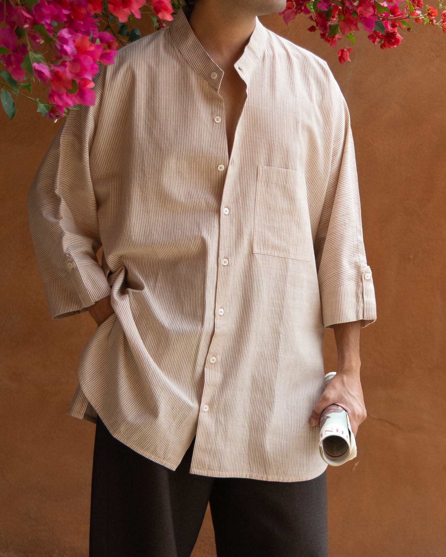 Long Kimono Shirt | NutBrown Stripes