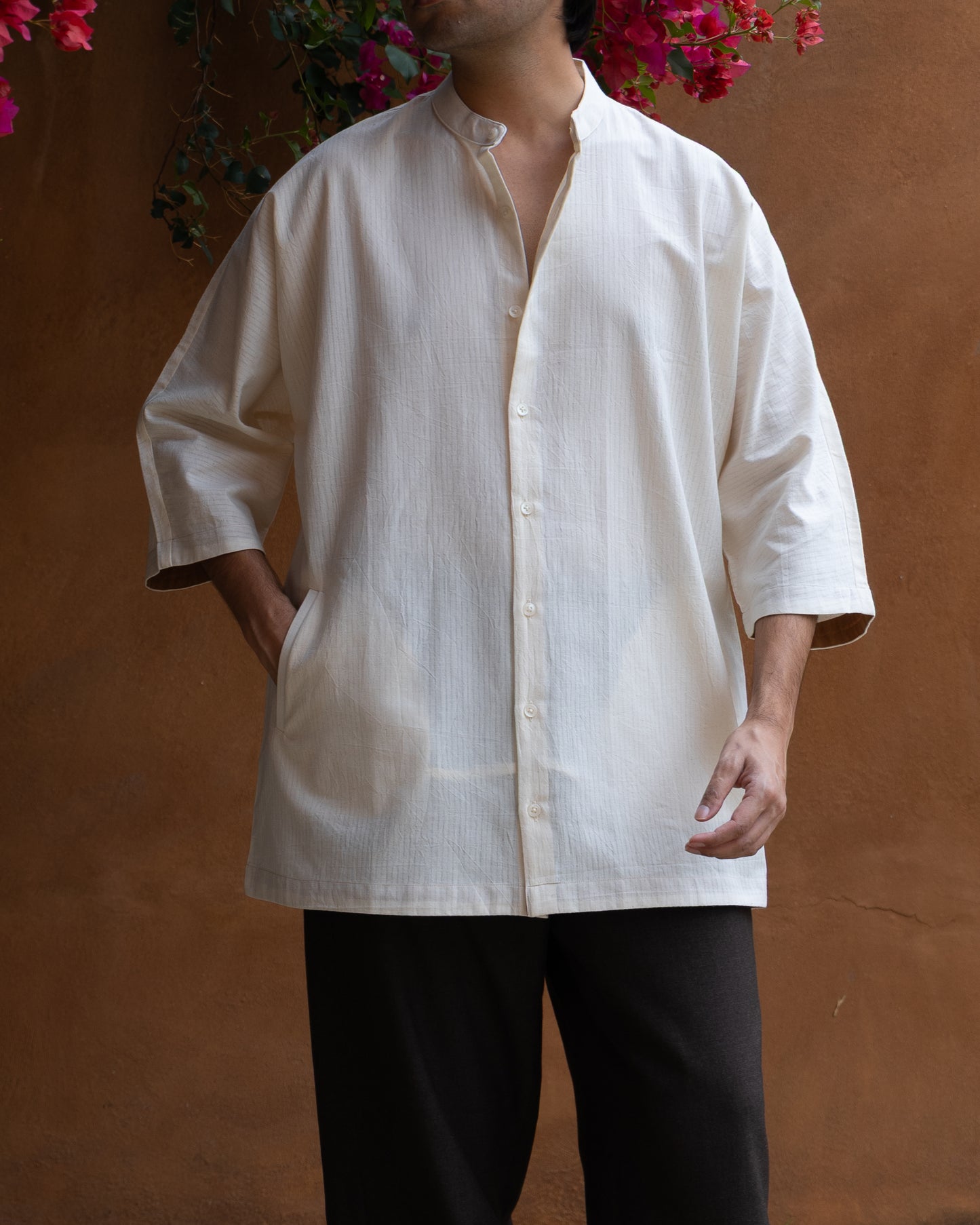 Ecru Self Kimono Shirt