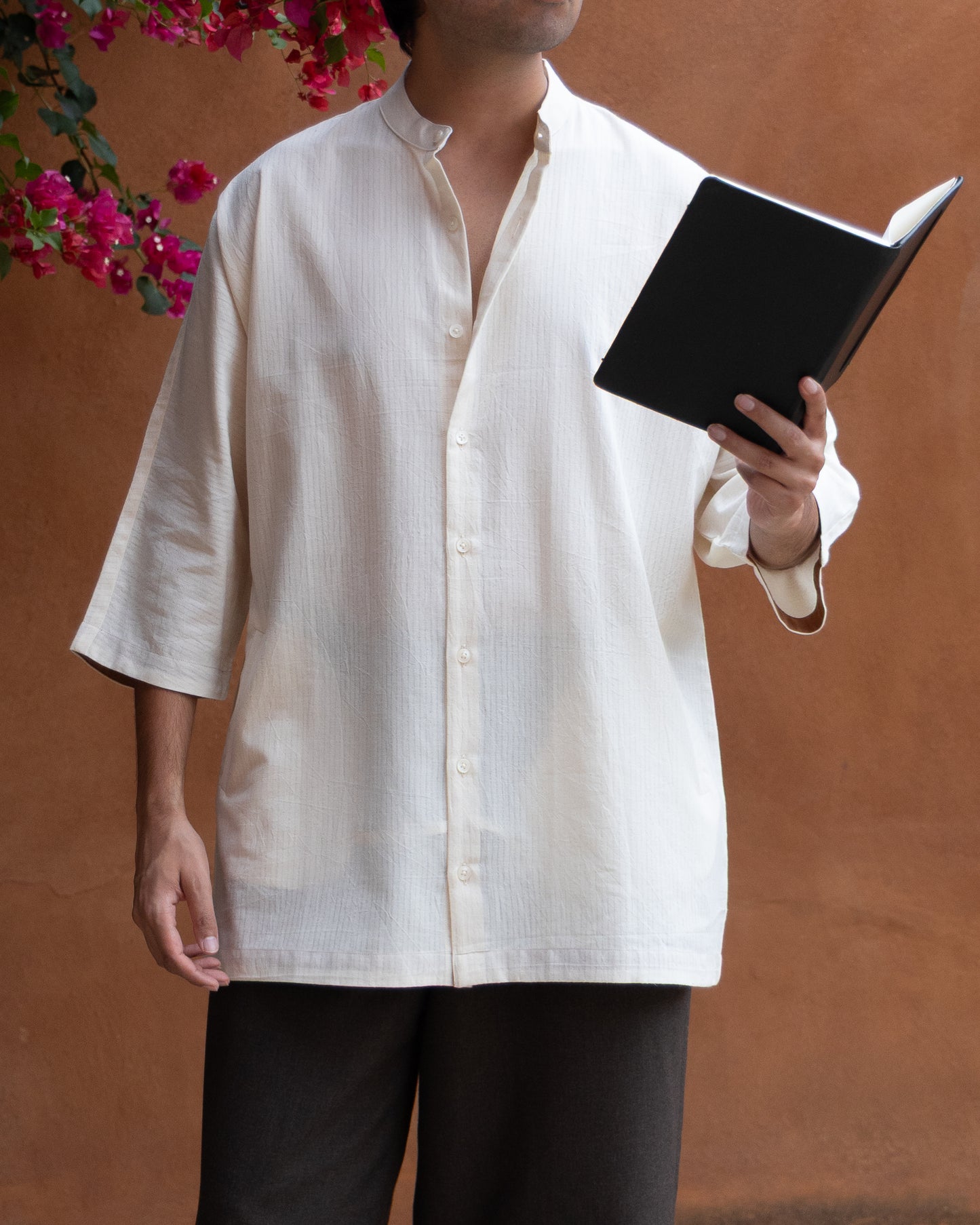 Ecru Self Kimono Shirt