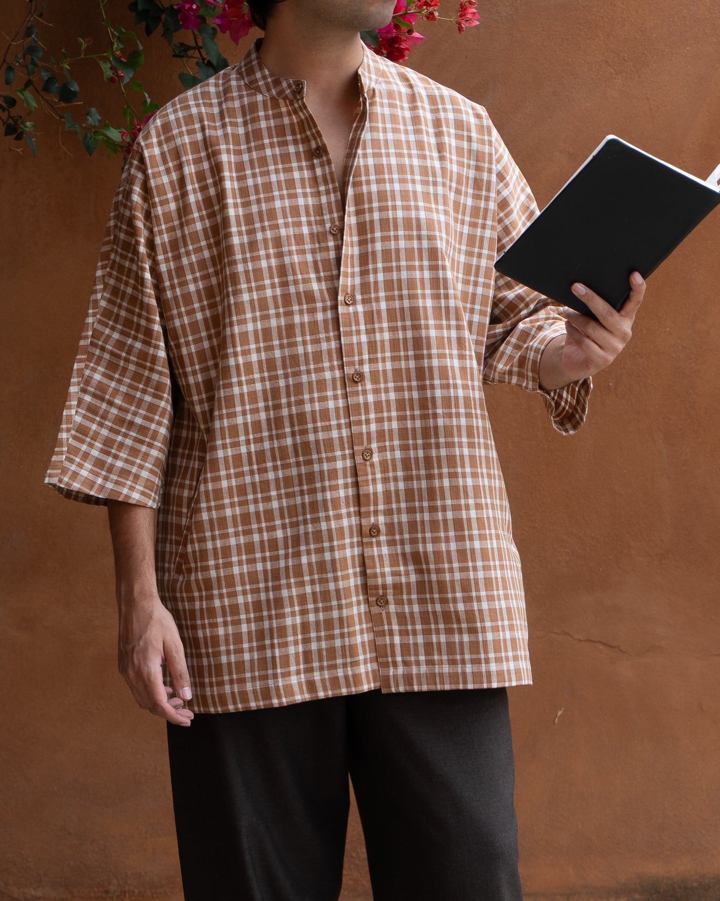 Earthy Brown Check Kimono Shirt
