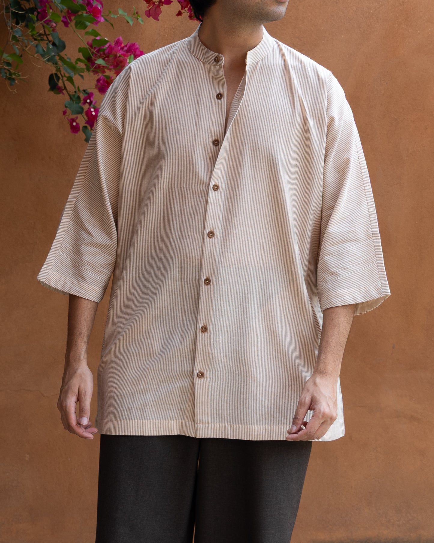 Nutbrown Stripes Kimono Shirt