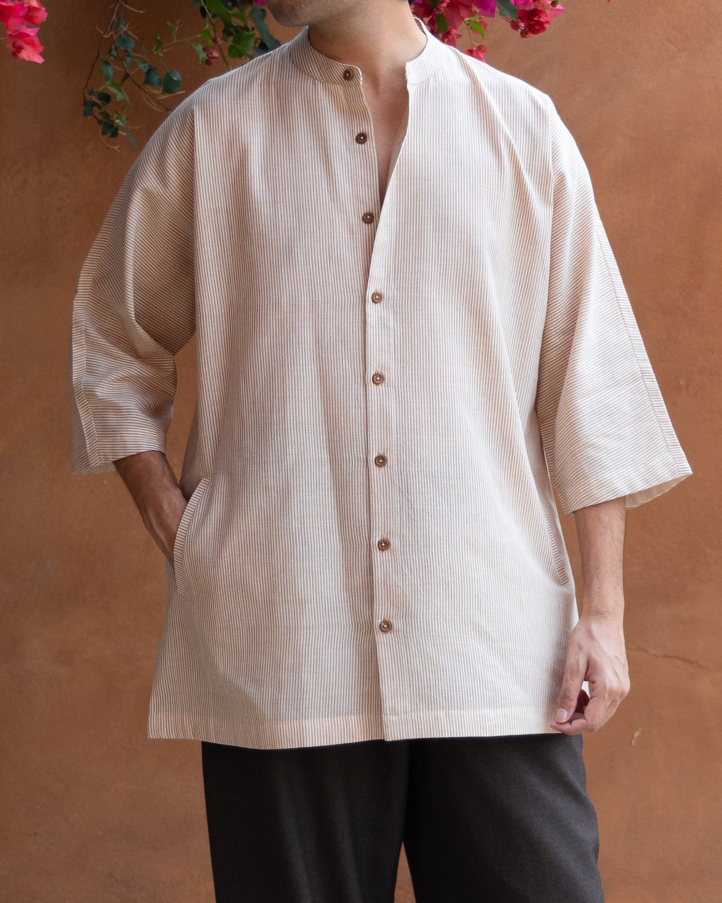 Nutbrown Stripes Kimono Shirt