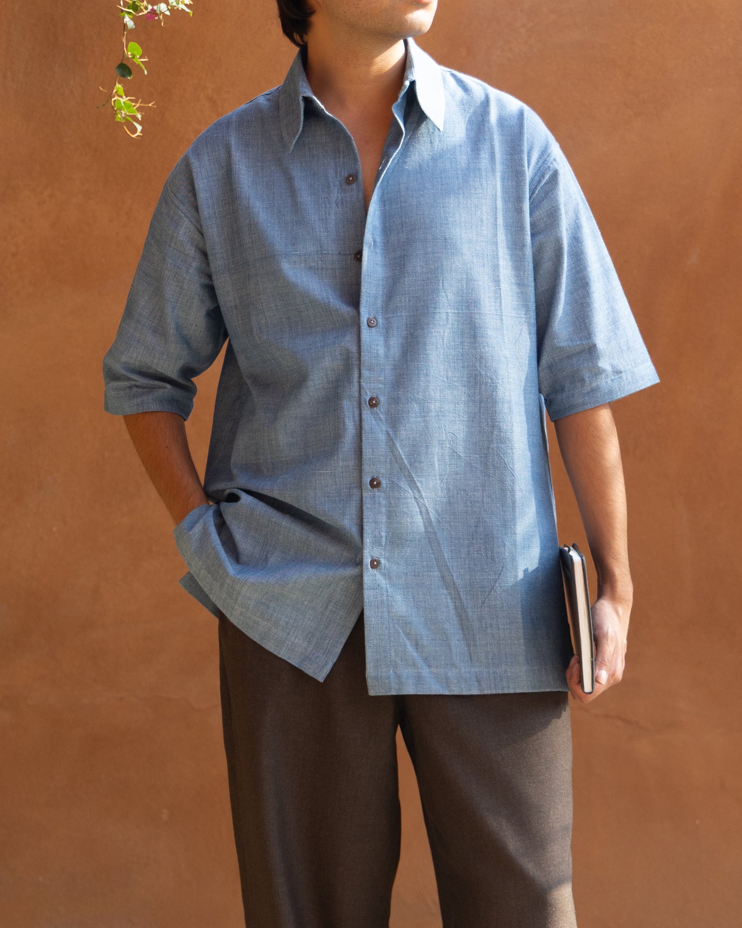 Relaxed Half Shirt | Chambray Blue