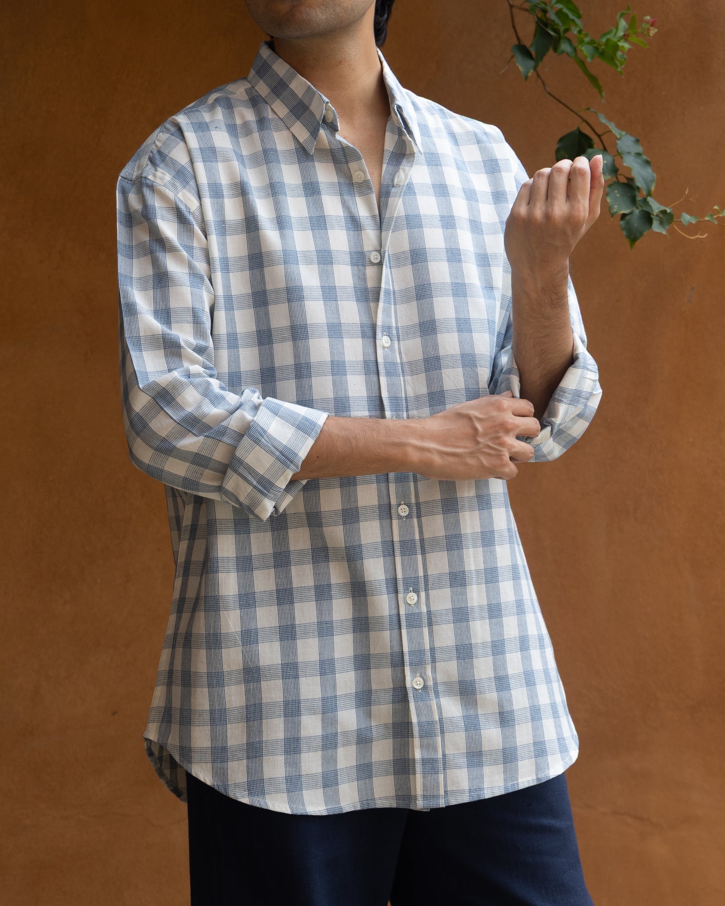 Blue Striped Check Relaxed Fit Shirt