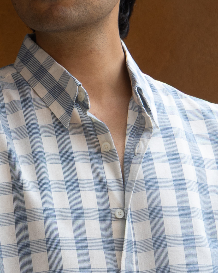 Blue Striped Check Relaxed Fit Shirt