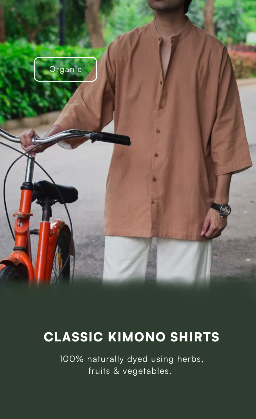 Naturally dyed handwoven shirt for men, crafted from organic cotton and colored using herbs, fruits, and vegetables. Discover our eco-friendly collection of Handloom shirts for men in earthy tones like chocolate brown, olive, soft pink, ecru, khaki, indigo, and charcoal grey. Limited edition pastel shirts and light color shirts for men – perfect for a sustainable wardrobe.