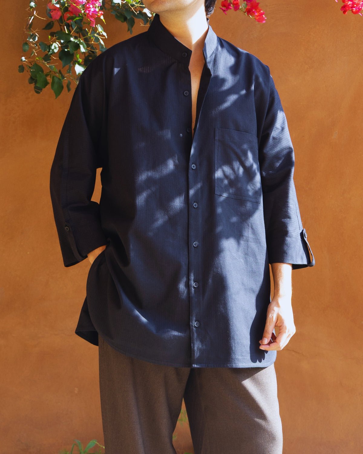 Long Kimono Shirt | Black Self