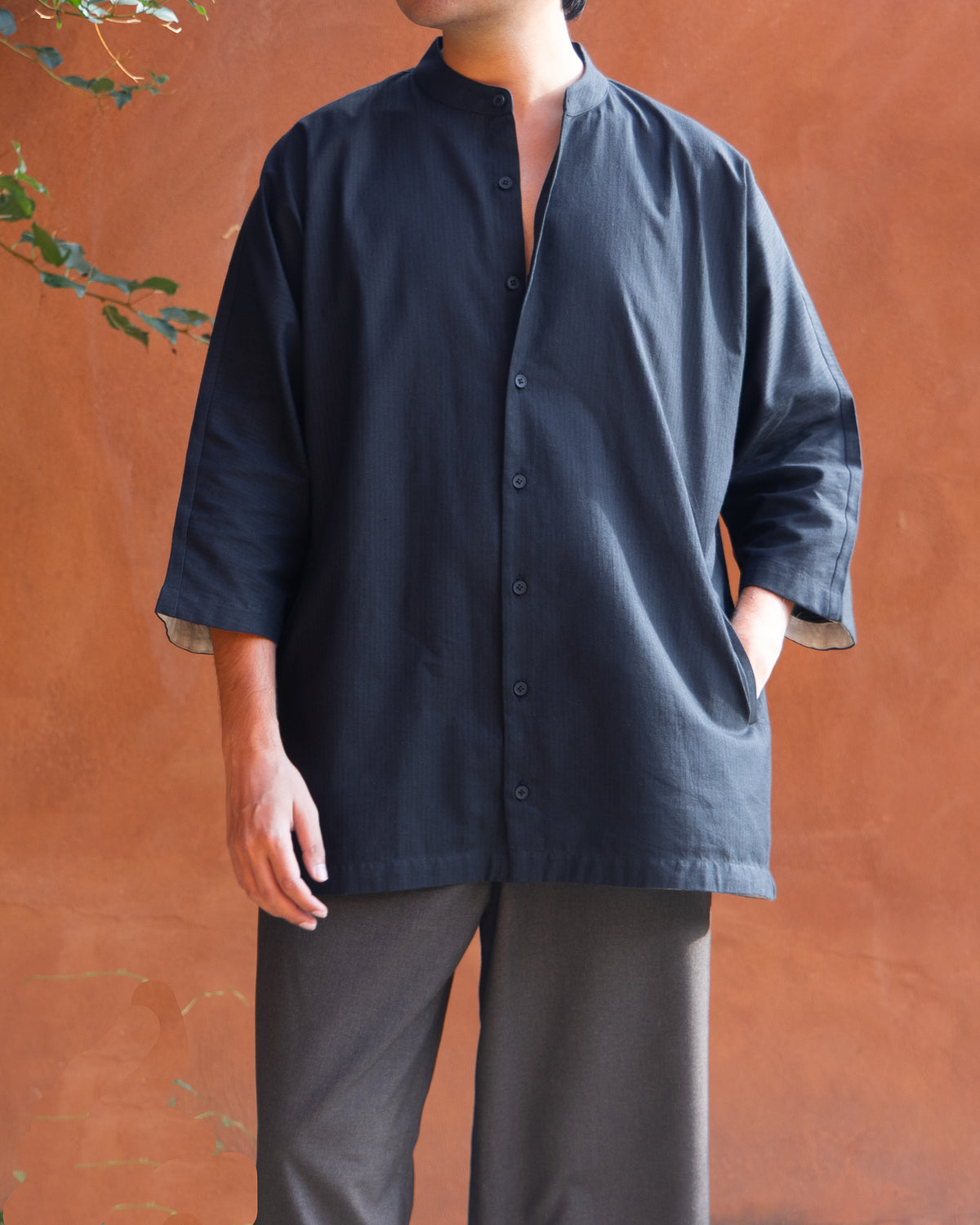 Black Self Kimono Shirt