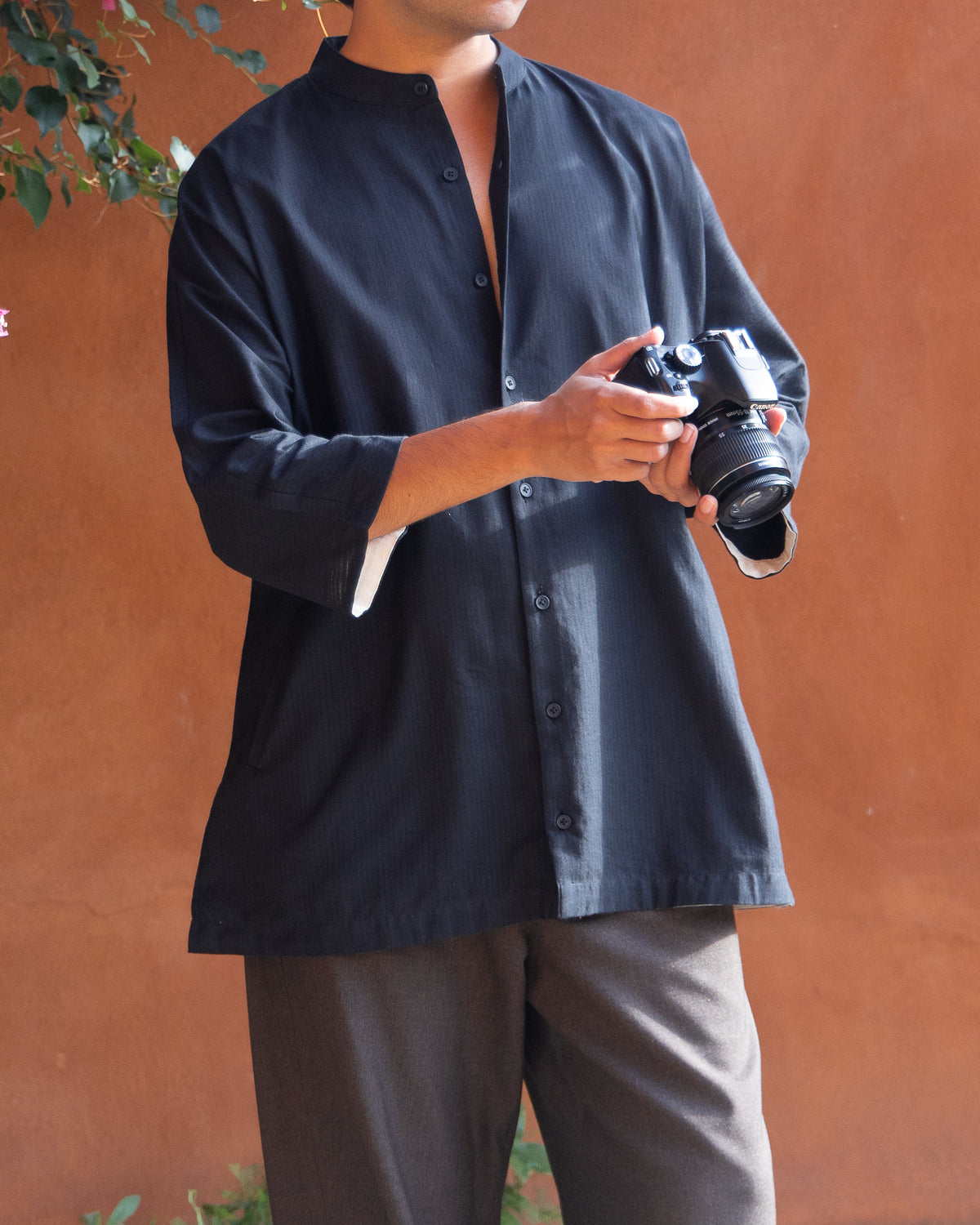 Black Self Kimono Shirt