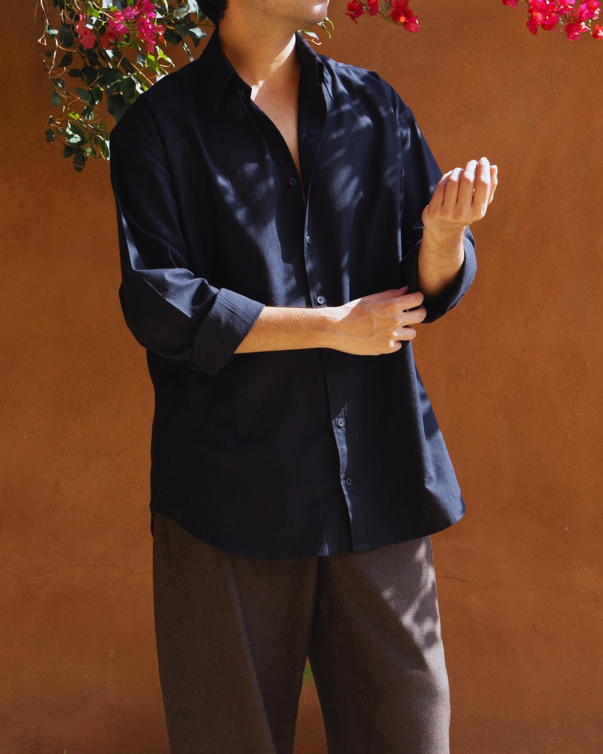 Black Self Relaxed Fit Shirt