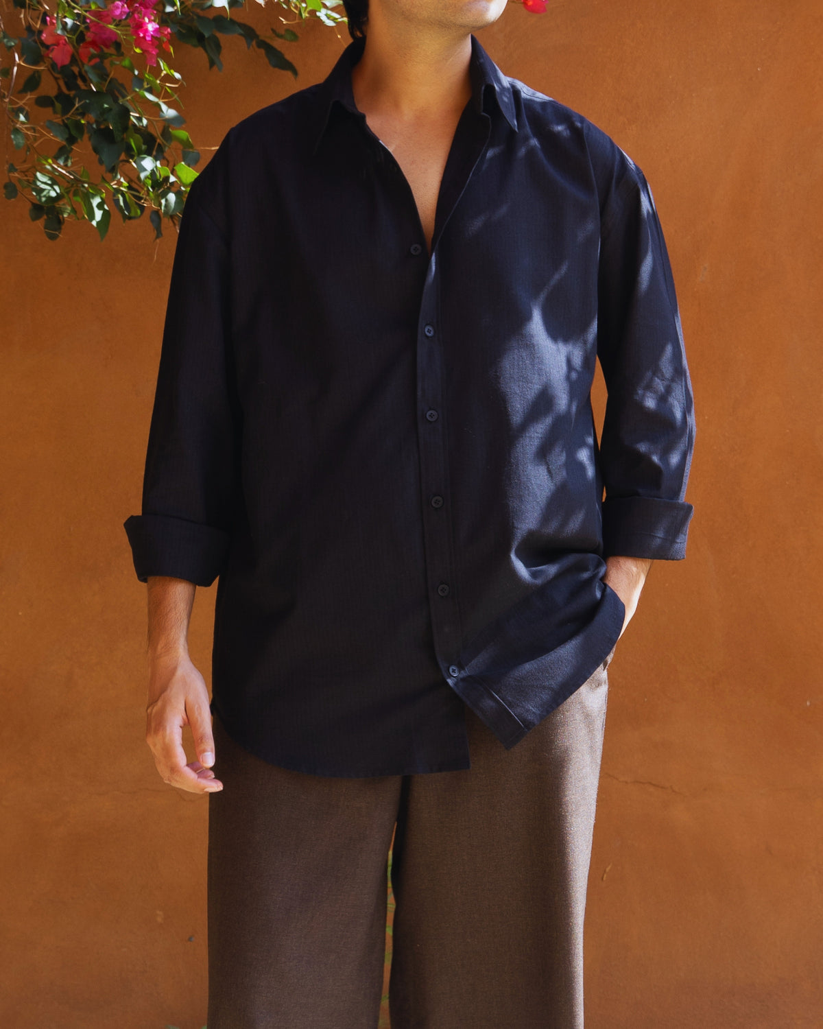 Black Self Relaxed Fit Shirt